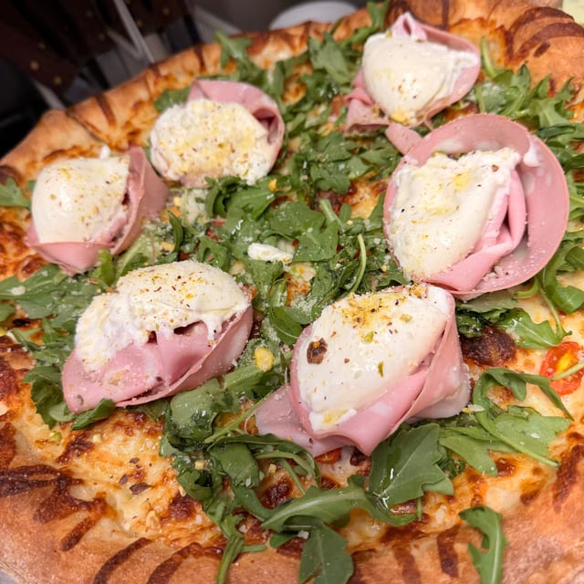 Mortadella and Burrata Pizza.